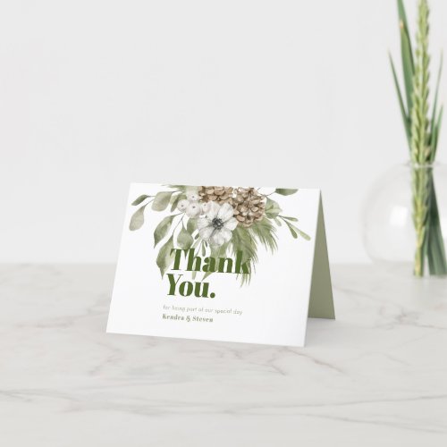 Green  White Winter Forest Bouquet Modern  Thank  Thank You Card