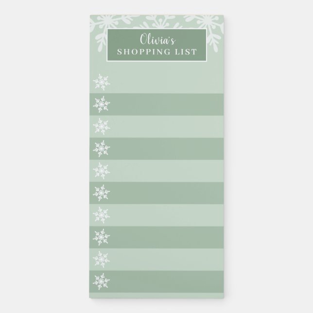 Green White Winter Snowflake Checklist Magnetic Notepad (Front)
