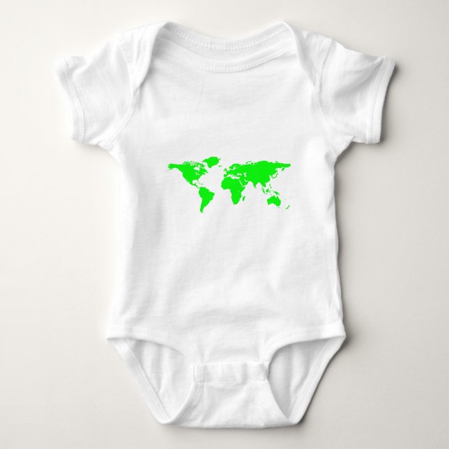 Green White World Map Baby Bodysuit (Front)