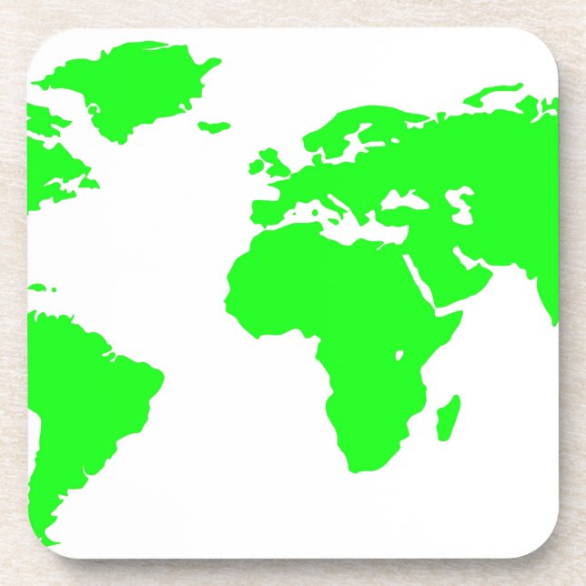 Green White World Map Beverage Coaster (Front)