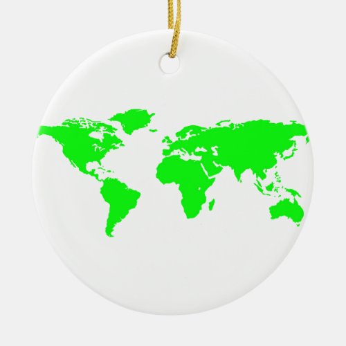 Green White World Map Ceramic Ornament
