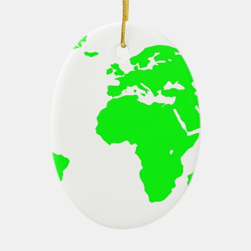 Green White World Map Ceramic Ornament