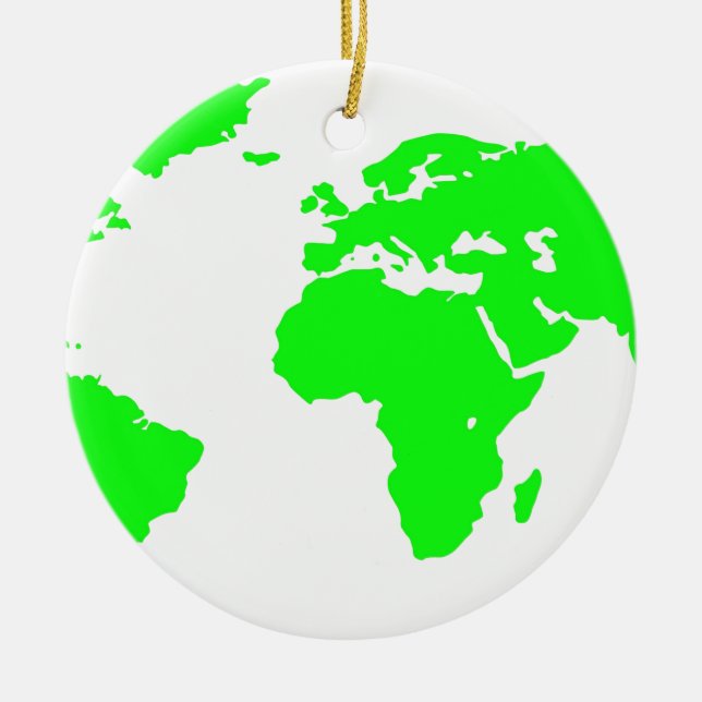 Green White World Map Ceramic Ornament (Front)