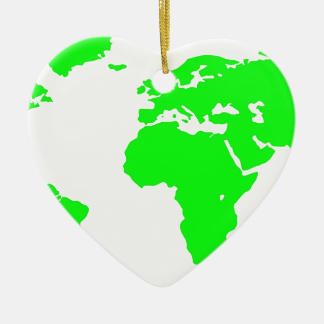 Green White World Map Ceramic Ornament (Front)
