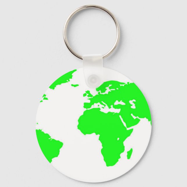 Green White World Map Keychain (Front)
