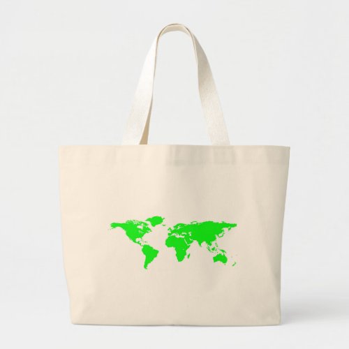 Green White World Map Large Tote Bag