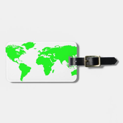 Green White World Map Luggage Tag