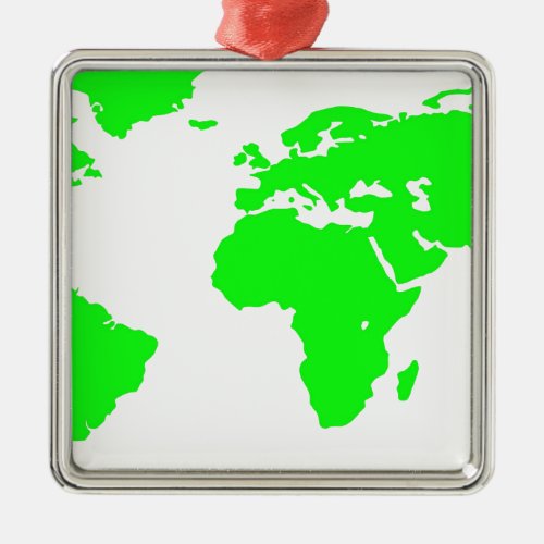 Green White World Map Metal Ornament