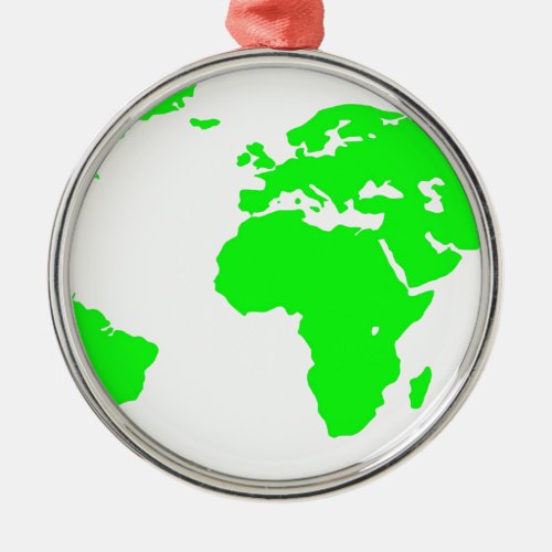 Green White World Map Metal Ornament