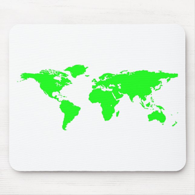 Green White World Map Mouse Pad (Front)