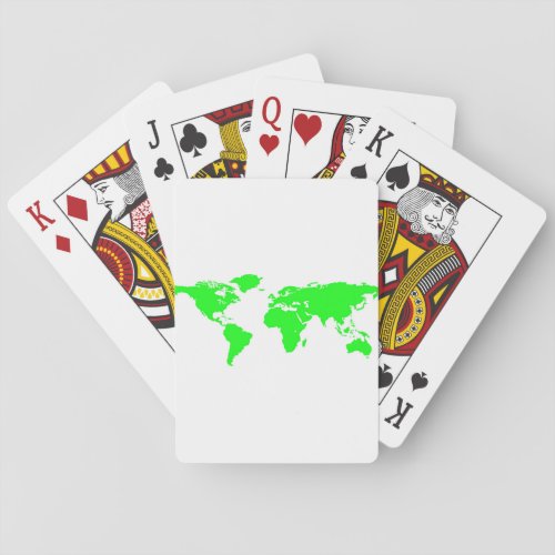 Green White World Map Playing Cards