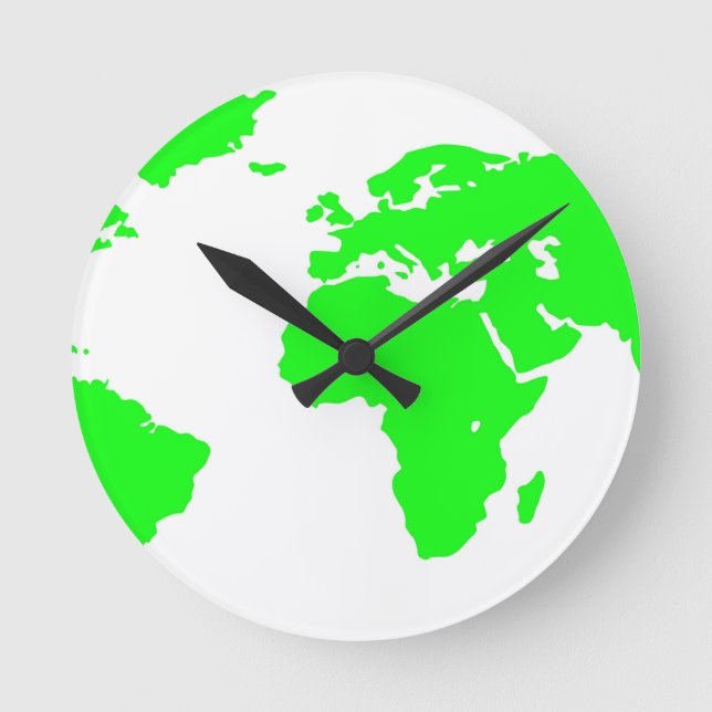 Green White World Map Round Clock (Front)