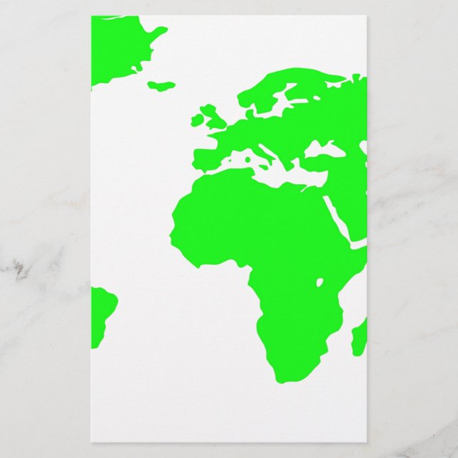 Green White World Map Stationery (Front)