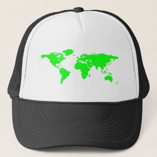 Green White World Map Trucker Hat