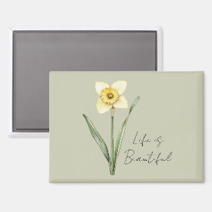 Green White Yellow Daffodil Flower Magnet