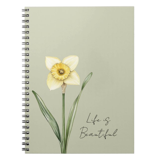 Green White Yellow Daffodil Flower Notebook (Front)