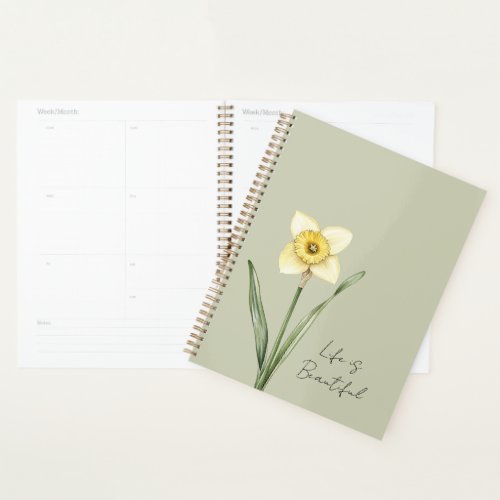 Green White Yellow Daffodil Flower Planner