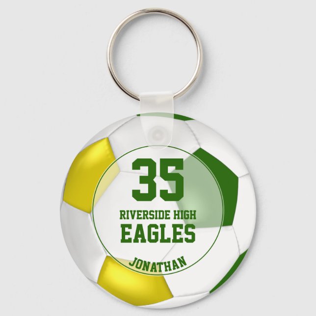 green white yellow kids soccer team spirit keychain (Front)