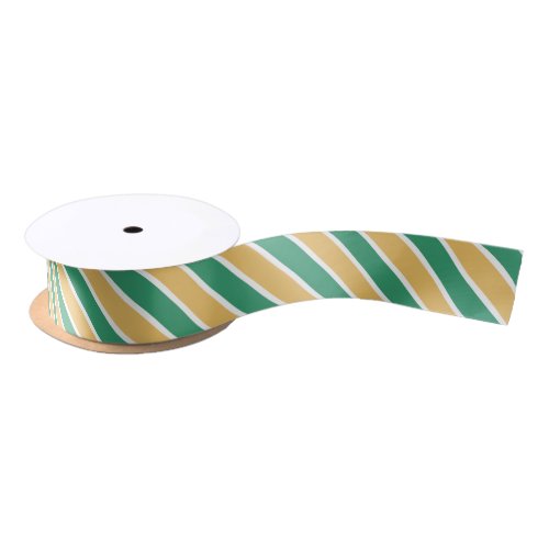 Green White  Yellow Stripes Satin Ribbon