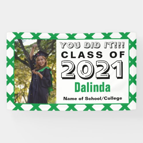 Green  White You Did It Graduation Banner