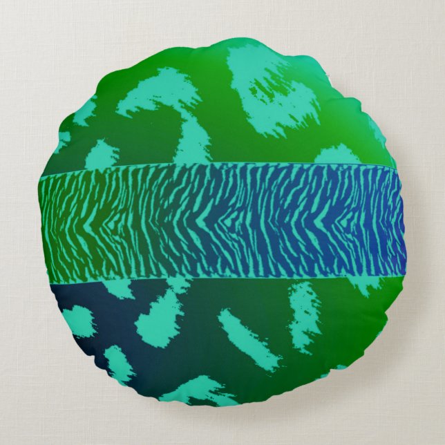 Green Wild Animal Pattern Round Pillow (Back)
