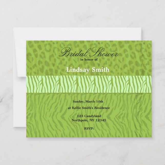Green Wild Animal Print Bridal Shower Invitation (Front)