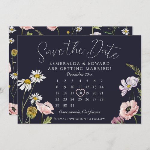 Green Wild Flower Wedding Calendar Save The Date 