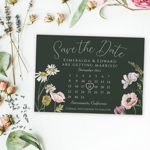 Green Wild Flower Wedding Calendar Save The Date