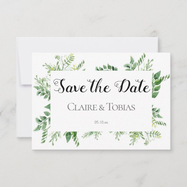 Green Wild Herb Spring Foliage Save the Date Card (Front)