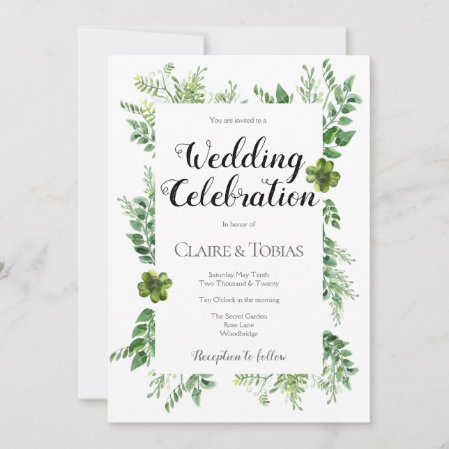Green Wild Herb Spring Foliage Wedding Invitation (Front)