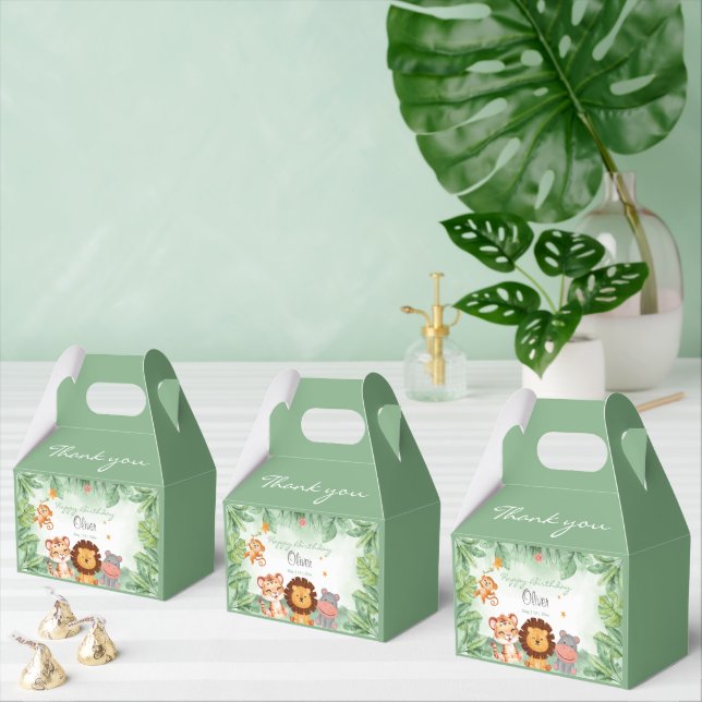 Green Wild Jungle Animals Tropical Boy Birthday Favor Boxes (Multiple)