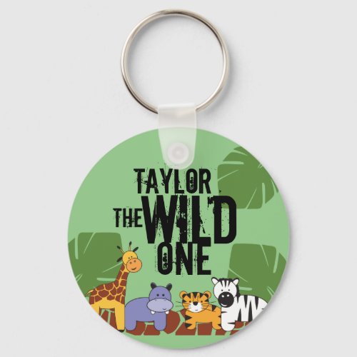 Green Wild One Safari Animals Personalized Keychain
