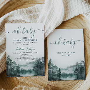 Green Wilderness Let Adventure Begin Baby Shower Invitation