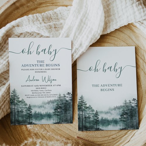 Green Wilderness Let Adventure Begin Baby Shower  Invitation