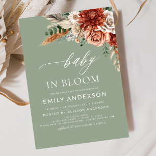 Green Wildflower Baby in Bloom Autumn Baby Shower Invitation