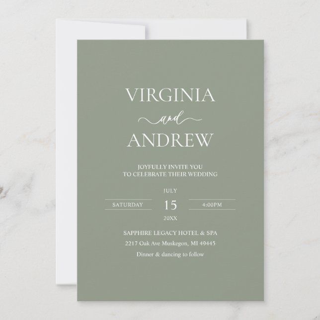 Green Wildflower Boho Wedding Modern Monogram Invitation (Front)