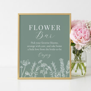 Green Wildflower Bridal Shower Flower Bar Sign