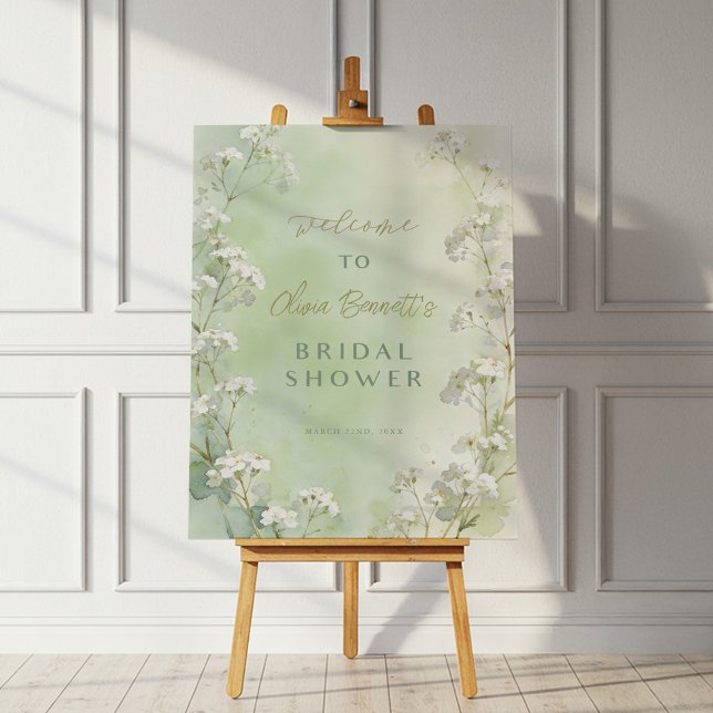 Green Wildflower Bridal Shower Welcome Sign (Green Bridal Shower Welcome Sign)