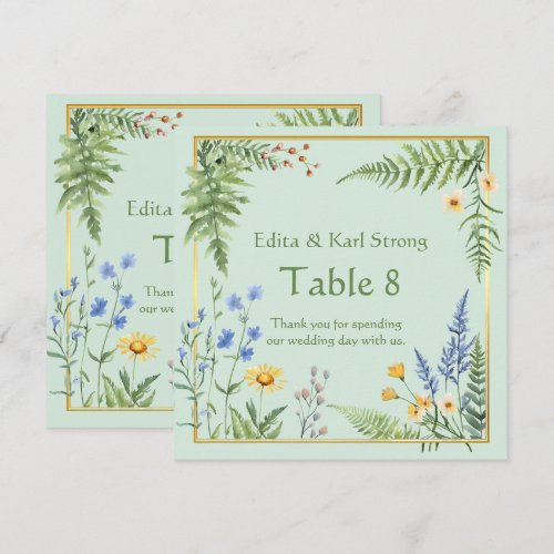 Green Wildflower Floral Table Number and Thank You