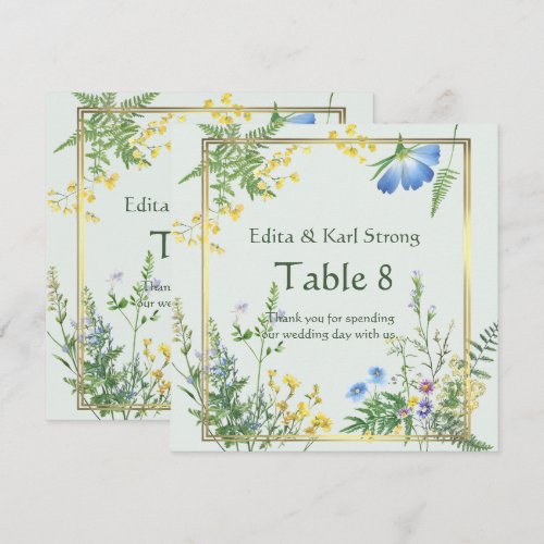 Green Wildflower Floral Table Number and Thank You