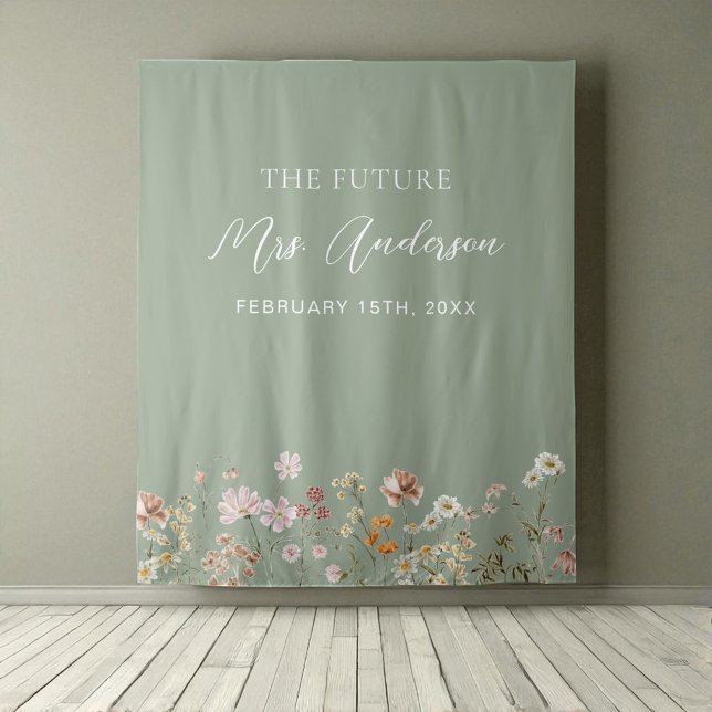 Green Wildflower Future Mrs. Photo Booth Backdrop (Creator Uploaded)