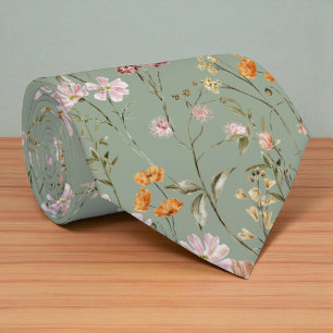 Green Wildflower Garden Flowers Spring Meadow Neck Tie