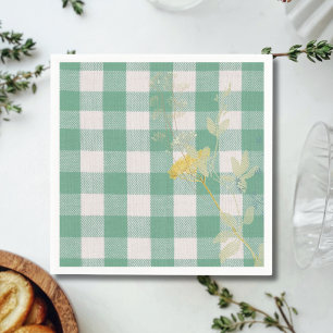 Green Wildflower Gingham Plaid Farmhouse Napkins