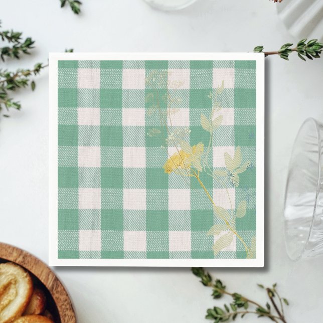 Green | Wildflower Gingham Plaid Farmhouse Napkins (Creator Uploaded)