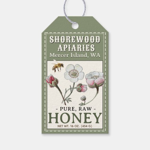 Green Wildflower Honey Bee Apiary Gift Tag