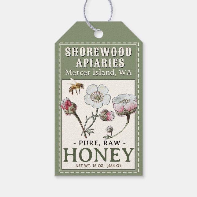 Green Wildflower Honey Bee Apiary Gift Tag (Front)