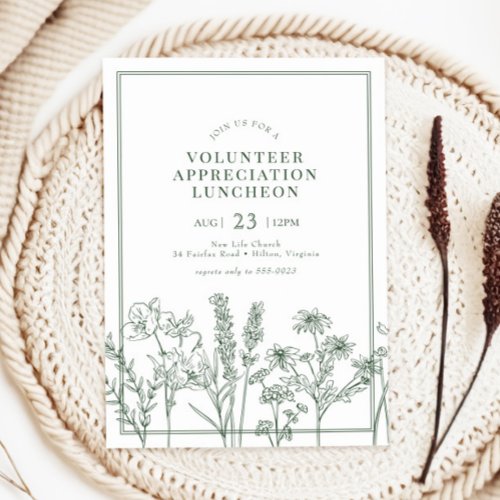 Green Wildflower Luncheon Volunteer Appreciation Invitation