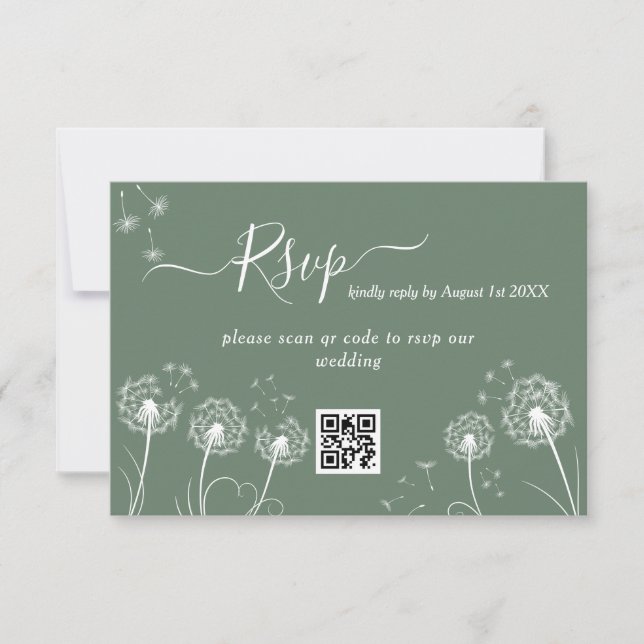 Green Wildflower Modern Wedding RSVP Card (Front)