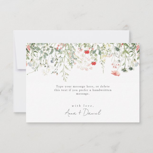 Green Wildflower Wedding Thank You Card (Back)