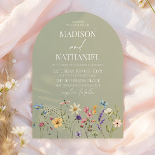 Green Wildflower Wild Flower Floral Garden Wedding Invitation